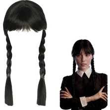 LTG Nova Wednesday Addams Siyah Örgülü Peruk - Kostüm Partisi ve Temalı Doğum Günü Aksesuarı