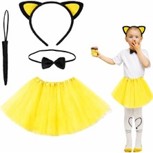 LTG Nova Sarı Renk Etekli Kedi Kostüm Seti (Tütü, Taç, Papyon, Kuyruk)