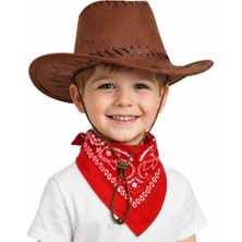 LTG Nova Çocuk Kovboy Şapka Kahverengi & Kırmızı Bandana Fular Seti
