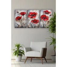Bemenda Kırmızı Çiçek Üçlü Mdf tablo
