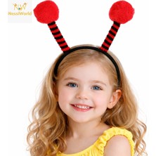 NessiWorld Kırmızı Siyah Uğur Böceği Antenli Taç - Çocuk Uğur Böceği Tacı Mega Ponponlu