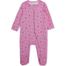 Hellobaby Kız Bebek Tulum Çiçek Baskılı Çıtçıtlı Bisiklet Yaka Uzun Kol Patikli