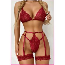 Hsc Bilişim Kırmızı Göğüs Dantelli Seksi Jartiyer Takım
