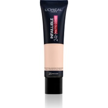 L'Oréal Paris Infaillible 32H Matte Cover Yüksek Kapatıcı Fondöten 25 Soğuk Alt Ton Suya Dayanıklı Mat Görünüm