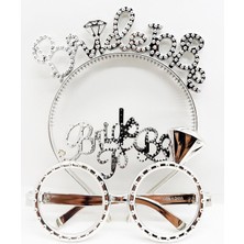 LTG Nova Bride To Yazılı Taç ve Bride To Yazılı Gözlük Seti Gümüş Renk