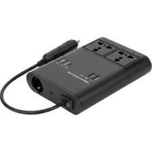 Başkenttekno Oto Çakmaklık Araçta 220V Girişi 4 USB + 2 Type-C  Invertörü Çok Amaçlı 150W Elektrik Dönüştürücü