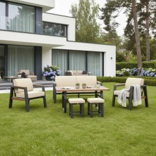 Tu Tienda LEO ALÜMİNYUM 3+1+1+MASA(80*140) DEMONTE BAHÇE BALKON MUTFAK MOBİLYASI,KREM