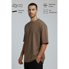 Allunique Erkek Pamuklu Oversize Bisiklet Yaka Kahverengi T-Shirt