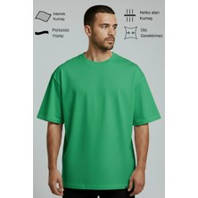 Allunique Erkek Pamuklu Oversize Bisiklet Yaka Yeşil T-Shirt