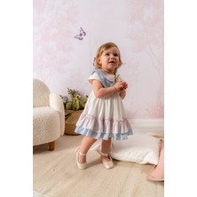 NoyNoy Baby Kız Bebek Çift Yaka Detaylı Pamuklu Elbise ve Bandana Takımı - Pastel Pembe Mavi