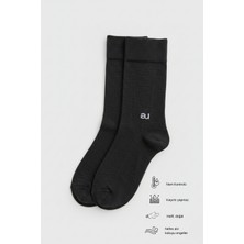 Allunique Erkek Siyah Doğal Merino Yünlü İnce Dikişsiz Soket Çorap