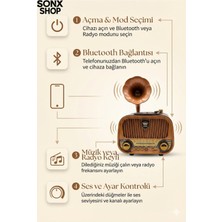 Marsilyan Gramofon Tasarımlı Nostaljik Bluetooth Radyo Hoparlör Müzik Çalar