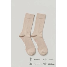 Allunique Erkek Bej Doğal Merino Yün Ince Dikişsiz Soket Çorap