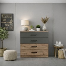 Latre Şifonyer - Antık Cam & Antrasit - 4 Çekmeceli