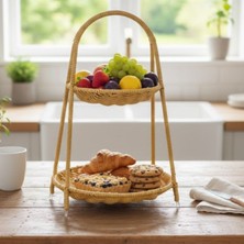 Marsilyan Buffer® Plastik Rattan Iki Katlı Sunumluk–dekoratif Organizer, Mutfak Meyve,sebze Sepeti, Banyo