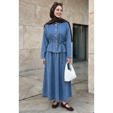 inStyle Düğmeli Etekli Kot Açık Mavi Takım