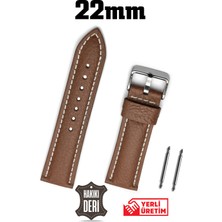 Saatse 22MM Kahverengi Hakiki Deri Saat Kordonu Kayış