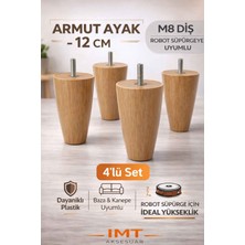 İmt Aksesuar Armut Mobilya Ayağı 4 Adet 12 cm Açık Meşe Robot Süpürgeye Uyumlu Koltuk Kanepe Baza Ayağı Seti