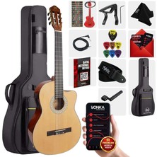 Maxword X47 Profesyonel Masif Ağaç Ekolayzerli Elektro Klasik Gitar Seti 4/4 Üst Segment