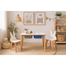 Yaz Sil Yüzeyli Çocuk Aktivite Masa Sandalye Takımı - Çift Hazneli Tavşan Sandalye