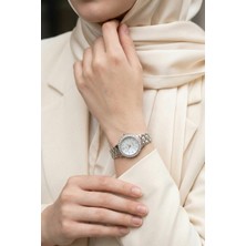 inStyle Tek Renk Kordonlu Taşlı Gümüş-Beyaz Kadın Kol Saati