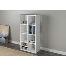 Sanal Mobilya Cube 8 Raflı Kitaplık Mat Beyaz Suntalam Malzeme 120 cm Yükseklik 60 cm Genişlik