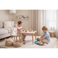 Yaz Sil Yüzeyli Çocuk Aktivite Masa Sandalye Takımı - Renkli Çekmeceli / Tavşan Sandalye