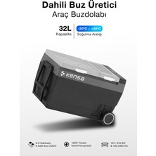 Kensa 32L Kompresörlü Araç Buzdolabı - Dahili Buz Makineli, -20°C Dondurucu ve Soğutucu, Tekerlekli ve Çekme Kollu Taşınabilir 12V/24V Oto, Karavan, Tekne ve Kamp Tipi Dijital Buzdolabı