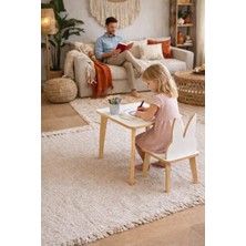 Yaz Sil Yüzeyli Çocuk Aktivite Masa Sandalye Takımı - Tavşan Figürlü Sandalye, Kare Masa