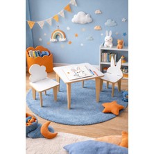 Yaz Sil Yüzeyli Çocuk Aktivite Masa Sandalye Takımı - Tavşan Bulut Sandalye - Kare Masa