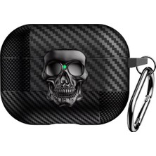 Caseonn Apple Airpods Pro 3 Kılıf Güvenli Kilitli Kuru Kafa Karbon Koyu Gri