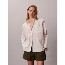 Calvin Klein Ipliği Boyalı Pamuklu Poplin Rahat Kesim Kadın Beyaz Gömlek LV047F103G-F7J