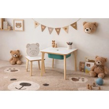Depolama Hazneli Çocuk Aktivite Masa Sandalye Takımı - Ayıcık Figürlü - Kare Masa