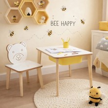 Depolama Hazneli Çocuk Aktivite Masa Sandalye Takımı - Ayıcık Figürlü - Kare Masa