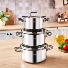 Karaca 6 Parça Çelik Tencere Seti İndüksiyon Uyumlu Gümüş Renkli Ergonomik Tasarım