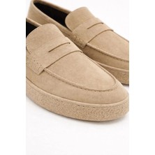 VARNAS Erkek Bej Nubuk Loafer Hakiki Dana Derisi Iç Dış Deri Kauçuk Taban Günlük Casual Ayakkabı – Venedik