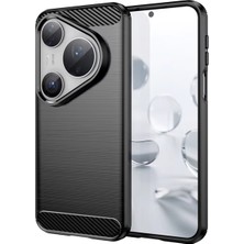Microcase Huawei Pura 80 Pro Plus ile Uyumlu Brushed Carbon Fiber Silikon Kılıf - Siyah AL3332