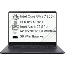 Asus B3405CCA-DU716100B0D-106 Intel Core Ultra 7 255H  32GB 256GB SSD Intel 140T GPU14" Wuxga Freedos 13 Tops Aı Dizüstü Bilgisayar
