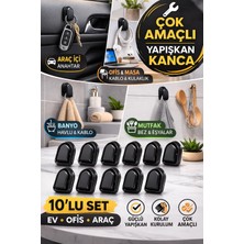 Toyfest 10'lu Siyah Yapışkanlı Çok Amaçlı Kanca | Araç Içi Anahtarlık Kulaklık Kablo Askısı Organizer