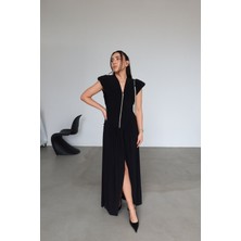 Özge Özgenç Fermuar Detaylı Kolsuz Maksi Elbise