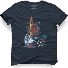 Tarrzzcom Unisex Tasarım Tshirt Deniz Feneri ve Yelkenli