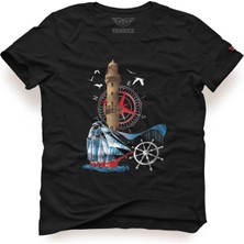 Tarrzzcom Unisex Tasarım Tshirt Deniz Feneri ve Yelkenli