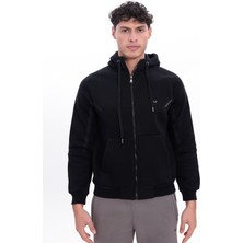 Rowinger 3 Iplik Kalın Dokulu Parçalı Görünümlü Kapüşonlu Tam Fermuarlı Erkek Sweatshirt