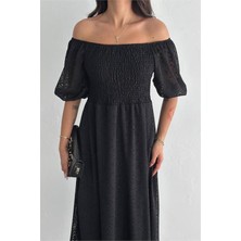 Dip Moda Dipmoda Kadın Siyah Kare Yaka Dantel Elbise DPK053