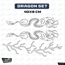 Emoto Reklam Dragon Beyaz Stıcker Set Motorsiklet ve Otomobil Uyumlu 40X8CM