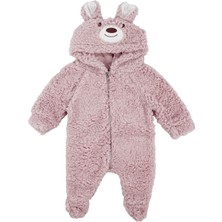 by BebekOdam Unisex Pembe Ayı Nakışlı Kapşonlu Peluş Tulum - 1016552