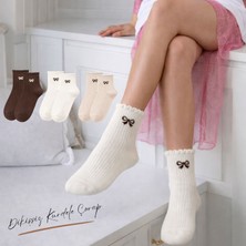 Kral Socks 3 Çift Kadın Pamuklu Kurdele Desenli Dikişsiz Patik Çorap