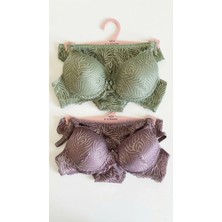 Zi 2 Renk 1 Paket Haki - Vizon Içi Boş Kap Sütyen Takım