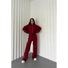 Dip Moda Kadın Kışlık Alt Üst Eşofman Takımı DPNB0022 - Bordo