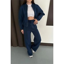 Dip Moda Kadın Lacivert Fermuarlı 3 Iplik Eşofman Takımı DPESF01